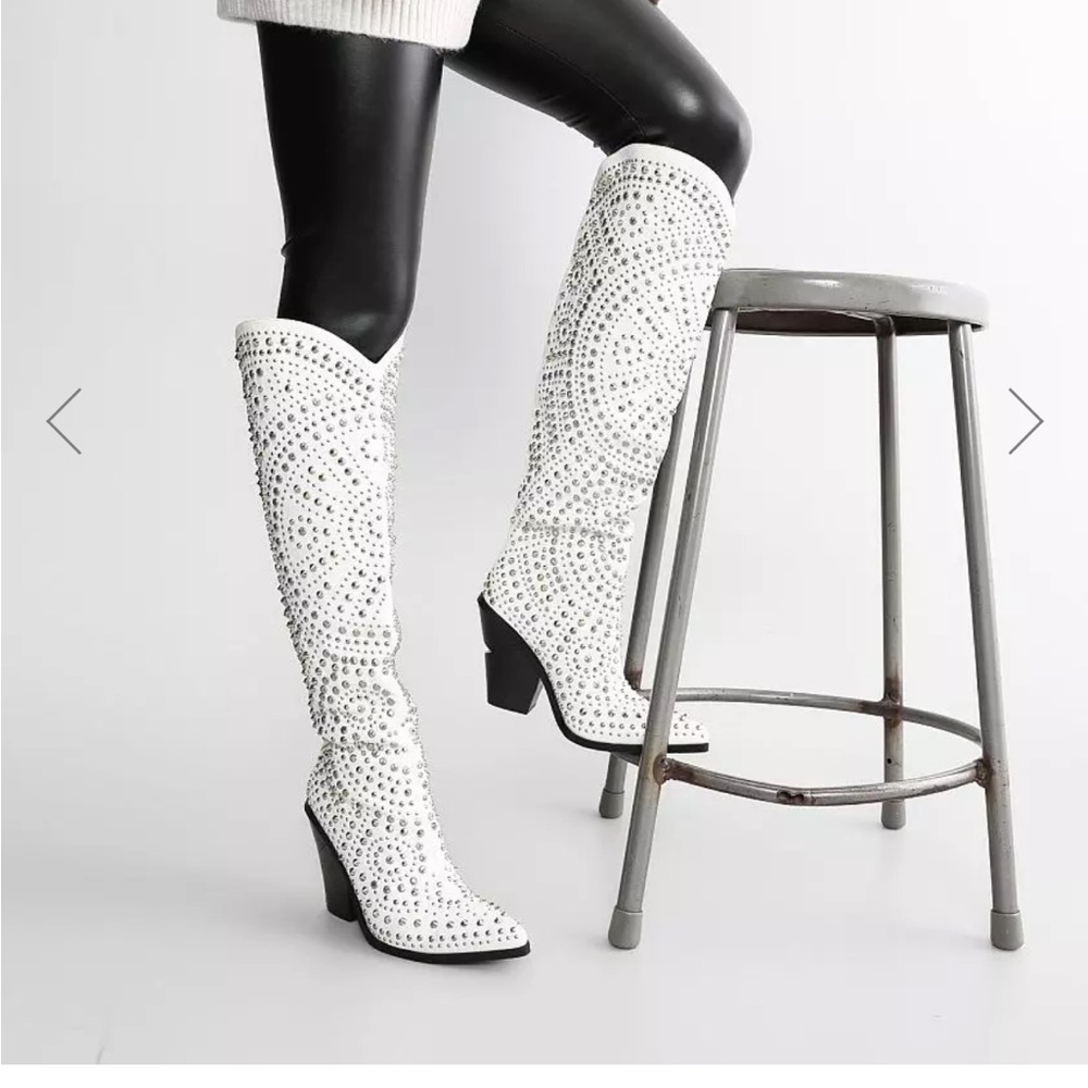COPY - Azalea Wang white studded boots. Size 8.5. Worn once